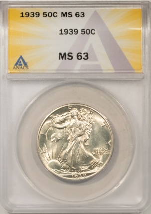 New Certified Coins 1939 WALKING LIBERTY HALF DOLLAR – ANACS MS-63, FRESH & FLASHY!