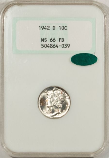 New Store Items 1942-D MERCURY DIME – NGC MS-66 FB, GORGEOUS, FATTIE HOLDER! CAC APPROVED!