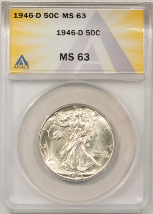 New Certified Coins 1946-D WALKING LIBERTY HALF DOLLAR – ANACS MS-63