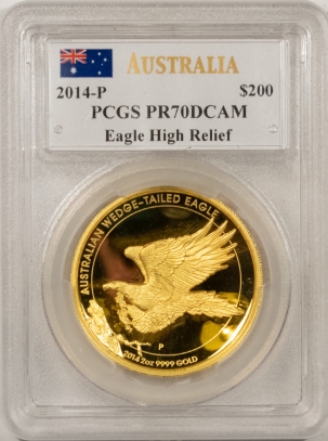 New Certified Coins 2014-P AUSTRALIA 2 OZ PROOF GOLD $200 WEDGE-TAILED EAGLE PCGS PR70 DCAM MERCANTI