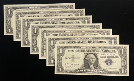 Small Silver Certificates 1957, 57-A & 57-B $1 SILVER CERTIFICATE LOT OF 7 NOTES-FRESH CRISP CHOICE CUs!