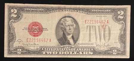 Small U.S. Notes 1928-G $2 UNITED STATES NOTE, RED SEAL, FR-1508, ORIGINAL VF