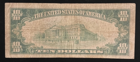 Small Federal Reserve Notes 1928-B $10 FEDERAL RESERVE NOTE, DK GREEN SEAL, FR-2002D, CLEVELAND, ORIG F/VF