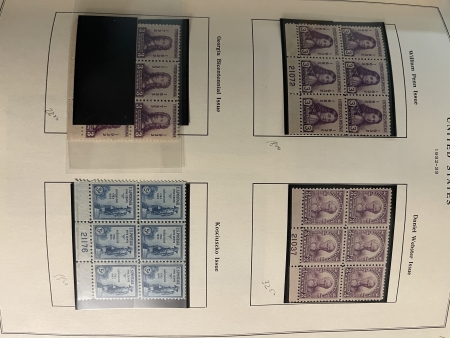 U.S. Stamps SCOTT NATIONAL PLATE BLOCK ALBUM, 20TH CENT COMMEMS-VIRTUALLY COMPLETE 1930-1969