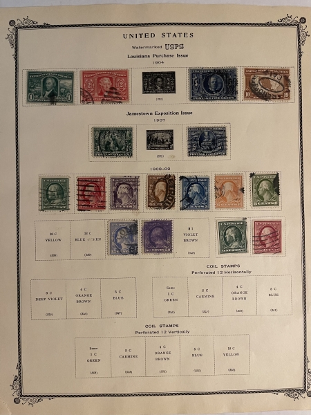 U.S. Stamps U.S. SINGLES, 1851-1928 W/ MANY BETTER STAMPS, HINGED ON ALBUM PAGES-CAT $1391+