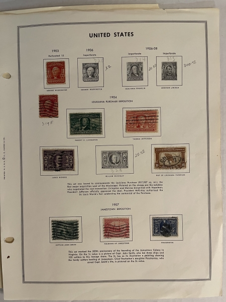 U.S. Stamps LOT OF MOSTLY USED U.S. SINGLES HINGED ON PAGES, 1902-1938-CAT VALUE $955+