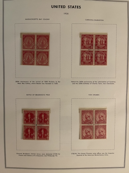 U.S. Stamps U.S. BLOCKS OF 4, 1926-35, MOG-NH; PRISTINE BLOCKS ON BRAND NEW PAGES-CAT $229+