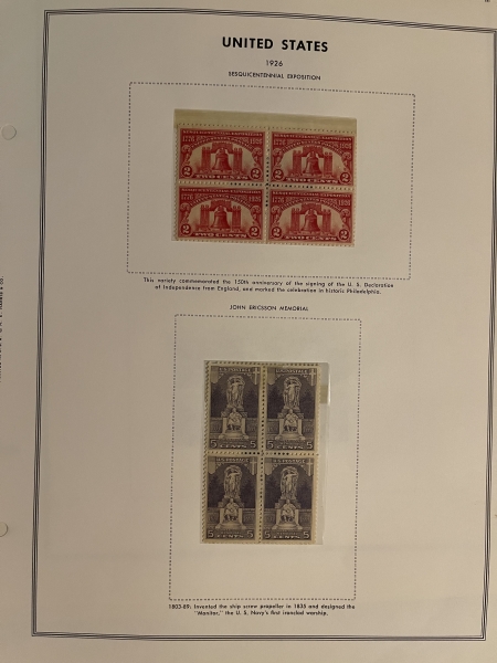 U.S. Stamps U.S. BLOCKS OF 4, 1926-35, MOG-NH; PRISTINE BLOCKS ON BRAND NEW PAGES-CAT $229+