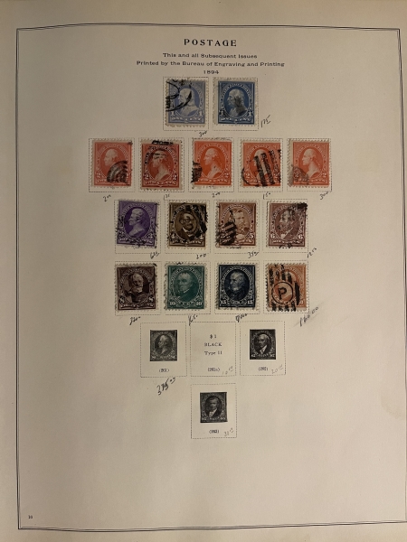 U.S. Stamps COLLECTION OF EARLIER U.S. USED SINGLES HINGED ON SCOTT NATIONAL PAGES-CAT $3100