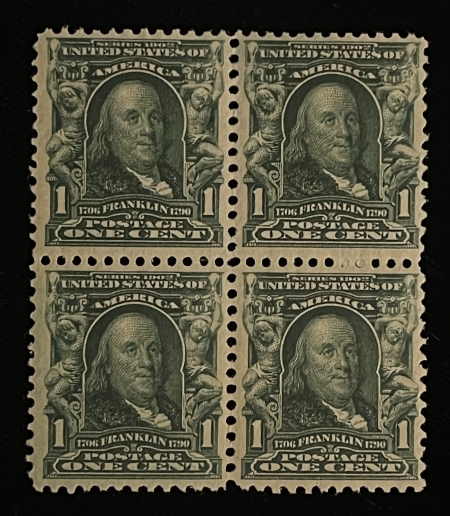 U.S. Stamps SCOTT #300, 1c BLUE-GREEN, BLOCK OF 4, MOG-NH, abt VF, SATURATED COLOR, PO FRESH