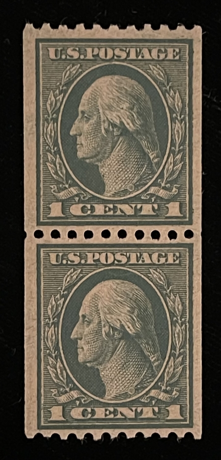 U.S. Stamps SCOTT #448, 1c GREEN, PERF 10 HORIZ PAIR, MOG-NH, VF & PO FRESH, CATALOG $47.50