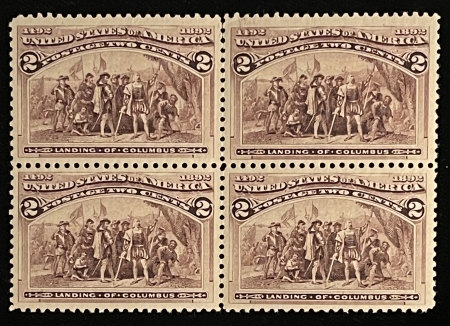 U.S. Stamps SCOTT #231 2c BROWN-VIOLET, BLOCK OF 4, MOG-NH, VF & PO FRESH-CATALOG $124