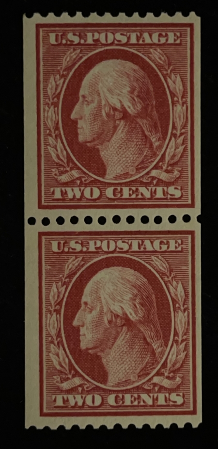 U.S. Stamps RARE SCOTT #386 PAIR, 2c CARMINE, PERF 12 HORIZ, MOG-NH, abt VF-BRIGHT, PO FRESH