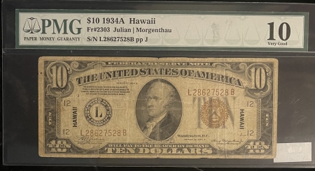 World War II Emergency Notes 1934-A $10 FEDERAL RESERVE NOTE, HAWAII, FR-2303, PMG VG-10