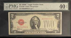 Small U.S. Notes 1928-C $2 LEGAL TENDER (UNITED STATES NOTE), FR-1504, PMG EF-40 EPQ; NICE!