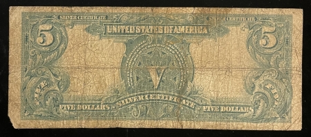 Large Silver Certificates 1899 $5 SILVER CERTIFICATE “CHIEF”, FR-281, ORIGINAL VG/FINE