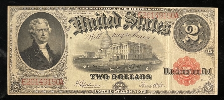 Large U.S. Notes 1917 $2 UNITED STATES NOTE (LEGAL TENDER), FR-60, CHOICE VF & ORIGINAL
