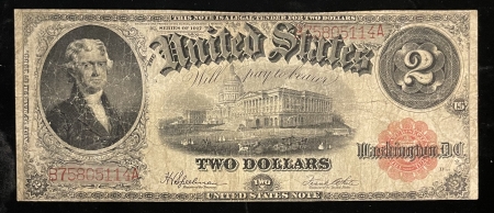 Large U.S. Notes 1917 $2 UNITED STATES NOTE (LEGAL TENDER), FR-60, ORIGINAL FINE/VF