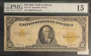 Large Gold Certificates 1922 $10 GOLD CERTIFICATE, FR-1173, PMG CHOICE FINE-15