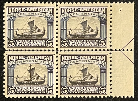 U.S. Stamps SCOTT #621 5c BLUE/BLACK, ARROW CENTERLINE BLOCK OF 4, MOGNH, VF+ FRESH-CAT $115