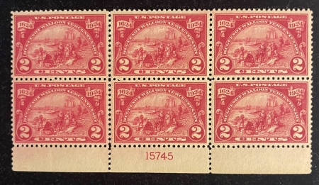 U.S. Stamps SCOTT #615 2c CARMINE HUGUENOT, PLATE BLOCK (6), MOG-NH, VF, FRESH COLOR-CAT $85