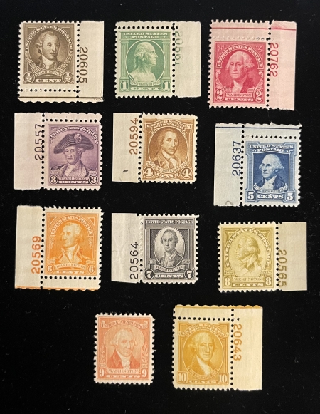 U.S. Stamps SCOTT #704-715 WASHINGTON 1/2c-10c SET COMPLETE, PLATE # SINGLES-SUPERB JUMBOS!