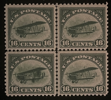 U.S. Stamps SCOTT #C-2 16c GREEN BIPLANE, CENTERLINE BLOCK 4, MOG-NH, VF & PO FRESH-CAT $550