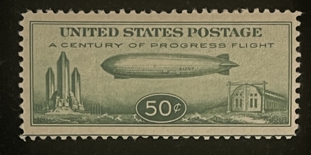 U.S. Stamps SCOTT #C-18 50c GREEN “BABY ZEPP”, MOG-NH, VF & PO FRESH; CATALOG $75