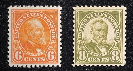 U.S. Stamps SCOTT #558, 560, 6c RED-ORANGE, 8c OLIVE-GREEN, MOG-LH, F/VF, PO FRESH-CAT $67+