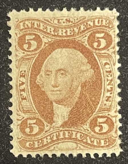 U.S. Stamps SCOTT #R24C 5C CERTIFICATE FIRST SERIES REVENUE, MINT W/ TRACES OF OG, FRESH, VF
