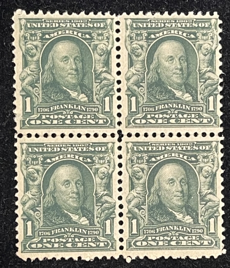 U.S. Stamps SCOTT #300 BLOCK OF 4, 1c, GREEN, MOG-NH, BRIGHT COLOR & F/VF CENTERING CAT $120