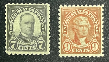 U.S. Stamps SCOTT #588/590, 7c BLACK, 9c ORANGE, PERF 11 x 10.5, MOG, BRIGHT & FRESH-CAT $25