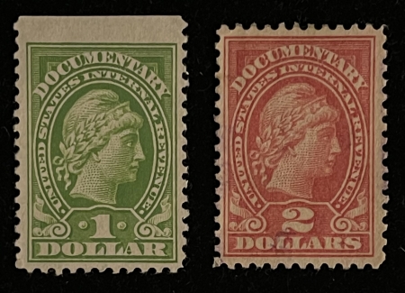 U.S. Stamps SCOTT #R-240, R-241; $1 YELLOW-GREEN, MNG & $2 ROSE, USED (app MINT)-CAT $15+