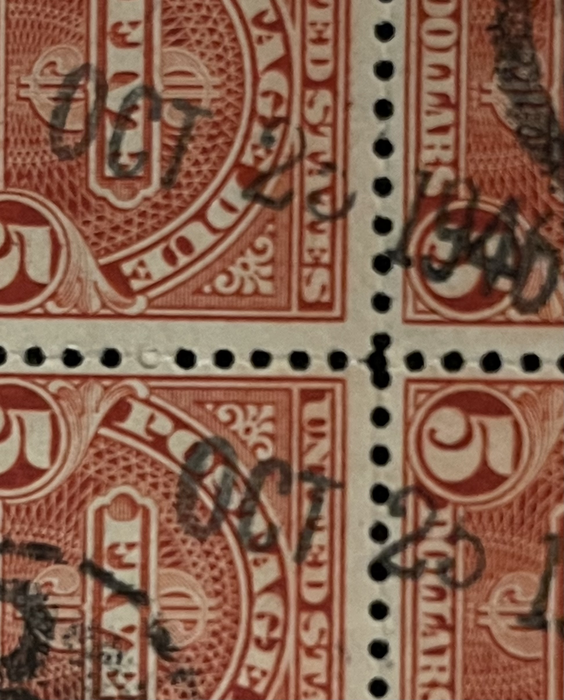 SCOTT #J-78b PLATE BLOCK, $5 POSTAGE DUE, USED, EXCESSIVELY RARE; SCOTT ...