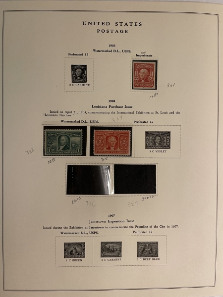 U.S. Stamps U.S. MOG SINGLES, 1901-1920, 21 STAMPS MOUNTED ON SCOTT NATIONAL PAGES-CAT $338+
