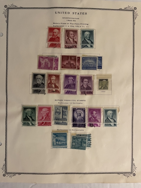 U.S. Stamps MINT/USED U.S. SINGLES, HINGED/MOUNTED ON PAGES, 1929-54, MOSTLY SOUND-CAT $245+