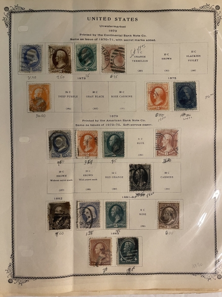 U.S. Stamps SELECTION OF EARLY U.S. USED SINGLES HINGED ON VARIOUS ALBUM PAGES, CAT $1600+