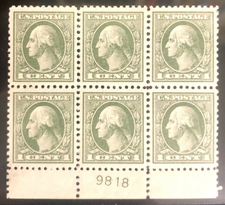 U.S. Stamps SCOTT #525 1c PALE GREEN PLATE BLOCK, VF+, MOG, NH, CAT $50 PO FRESH-APS MEMBER