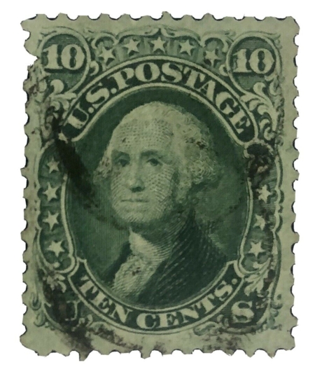 U.S. Stamps SCOTT #68 10c GREEN, USED, VF+, SOUND, CAT $55-APS MEMBER
