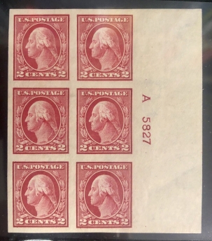 U.S. Stamps SCOTT #409 2c RED PLATE BLOCK OF 6, XF, MOG, H, CAT $47.50, PO FRESH-APS MEMBER
