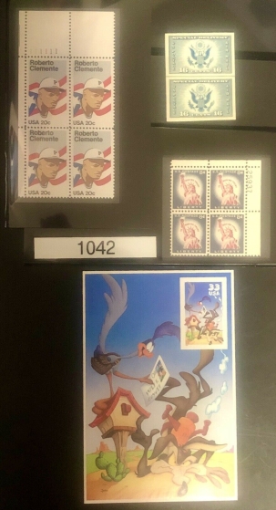 U.S. Stamps SCOTT #1042 8c PB, #2097 20c PB, #771 PAIR W/ HORIZ LINE, #3392-C 33c NO DIE CUT