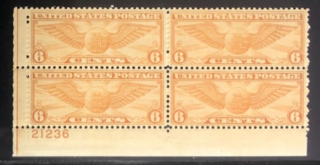 U.S. Stamps SCOTT #C-19 6c PLATE BLOCK, VF, MOG NH, CAT $20, A BEAUTY! -APS MEMBER