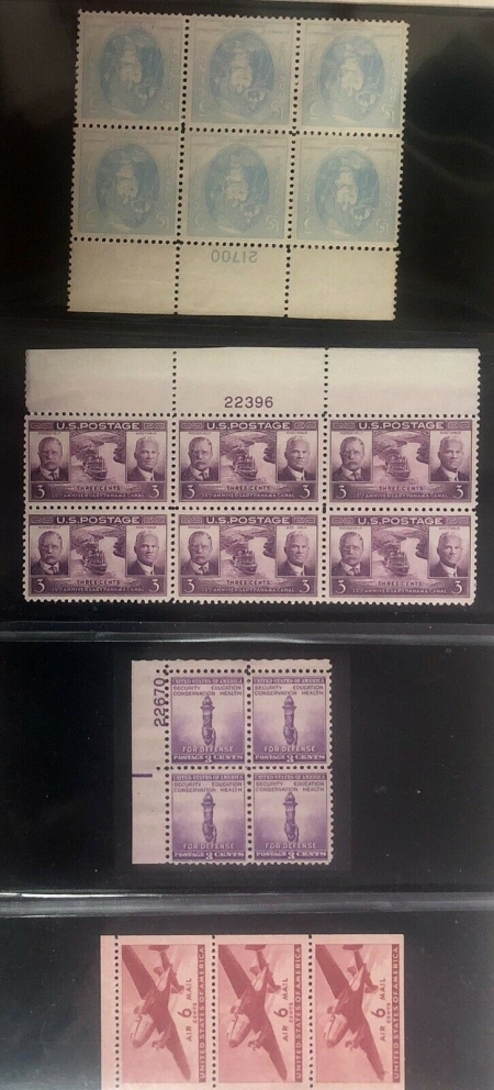 U.S. Stamps 3 PLATE BLOCKS & 1 BOOKLET PANE CONSISTING OF: #796, 856, 901 & C-25 (BP), MNH