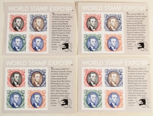 U.S. Stamps #2433 WORLD STAMP EXPO 89 $3.60 SOUVENIR SHEETS, LOT OF 4. CV $56