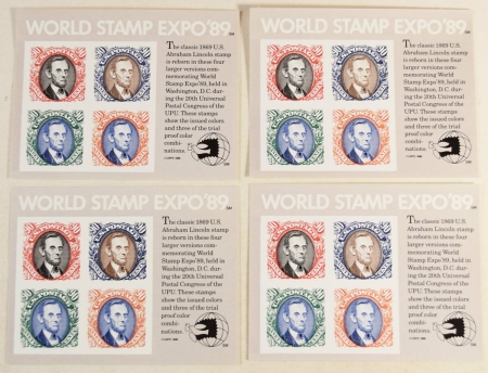 Postage #2433 WORLD STAMP EXPO 89 $3.60 SOUVENIR SHEETS, LOT OF 4. CV $56