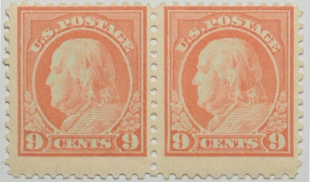 U.S. Stamps SCOTT #509 PAIR, 9C SALMON RED, LEFT STAMP-LH, RIGHT-NH, MOG, FINE CV $39.50