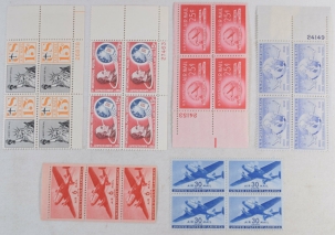U.S. Stamps LOT OF 6 DIFFERENT 1940s AIRMAIL PLATE BLOCKS, BLOCK & BOOKLET PANE, CV $18.40