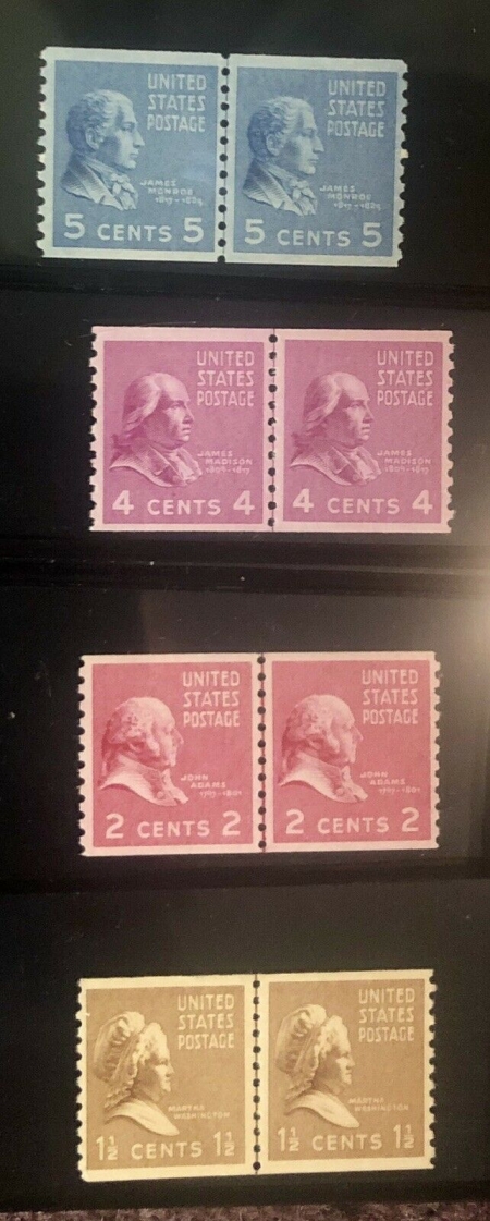 U.S. Stamps SCOTT #839-847 LOT OF 14 PREXIE COIL PAIRS/LINE PAIRS, MOGNH CAT $207-APS MEMBER