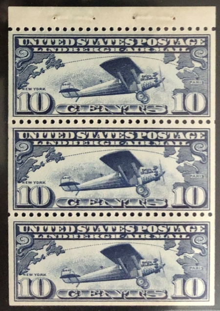 U.S. Stamps SCOTT #C-10, BOOKLET PANE OF 3, VF+, MOG NH, CAT $110, A BEAUTY! -APS MEMBER