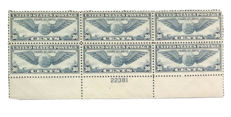 U.S. Stamps SCOTT #C-24 30c PLATE BLOCK, VF, MOG NH, CAT $110, A BEAUTY! -APS MEMBER